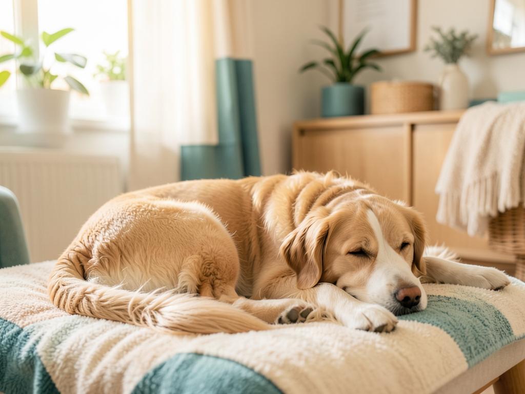 Perro descansando en un espacio de atención veterinaria luminoso